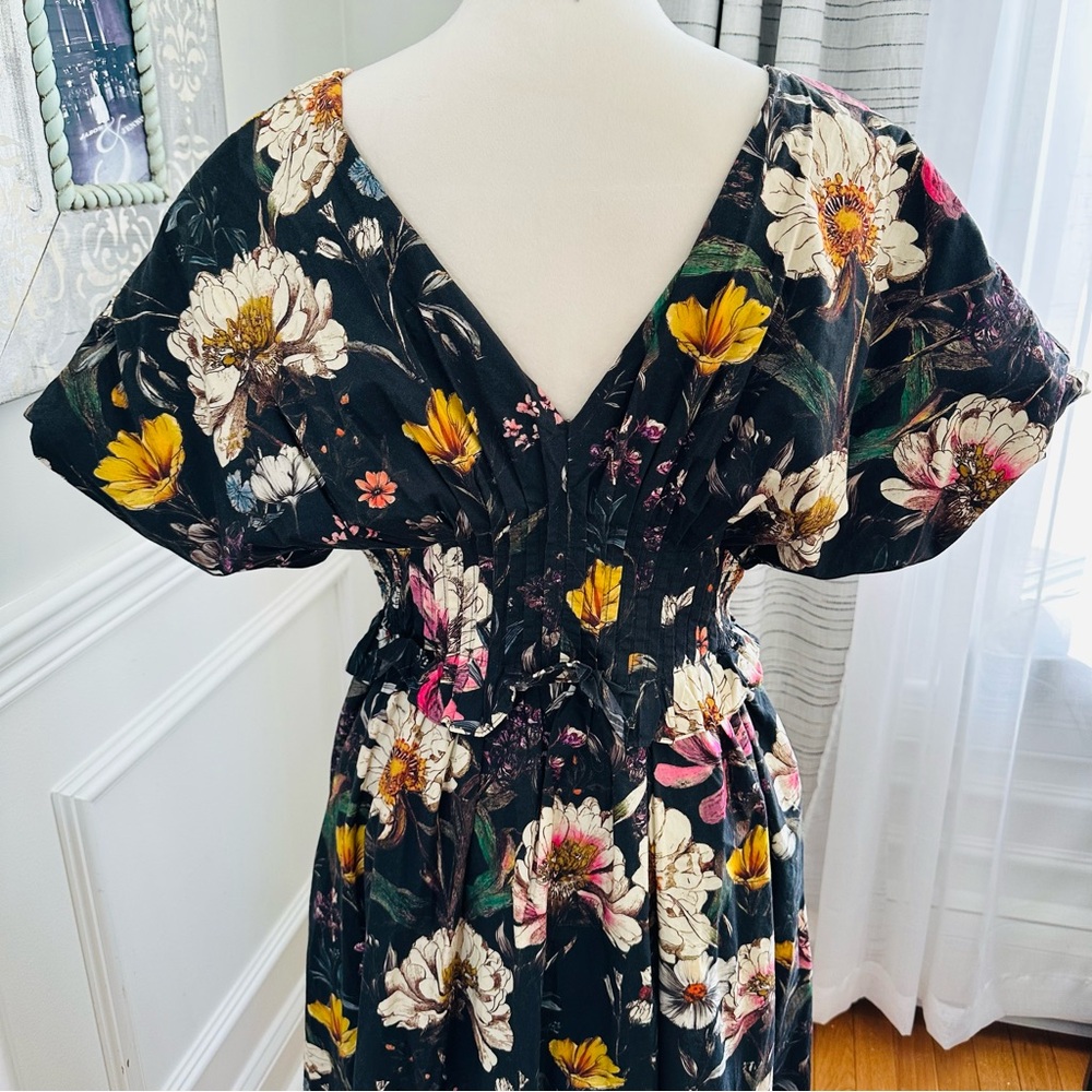 NWT Anthropologie V-Neck Smocked Floral Midi Dress w Zip Front Kentucky Derby - Picture 8 of 16